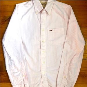 Men’s Hollister pink/wht striped LS button down